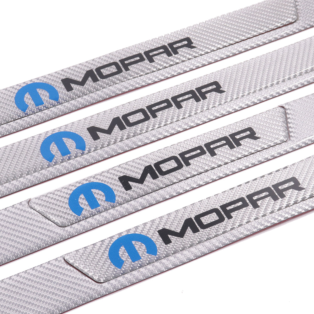 Brand New 4PCS Universal Mopar Real Carbon Fiber Silver Car Door Scuff Sill Cover Panel Step Protector