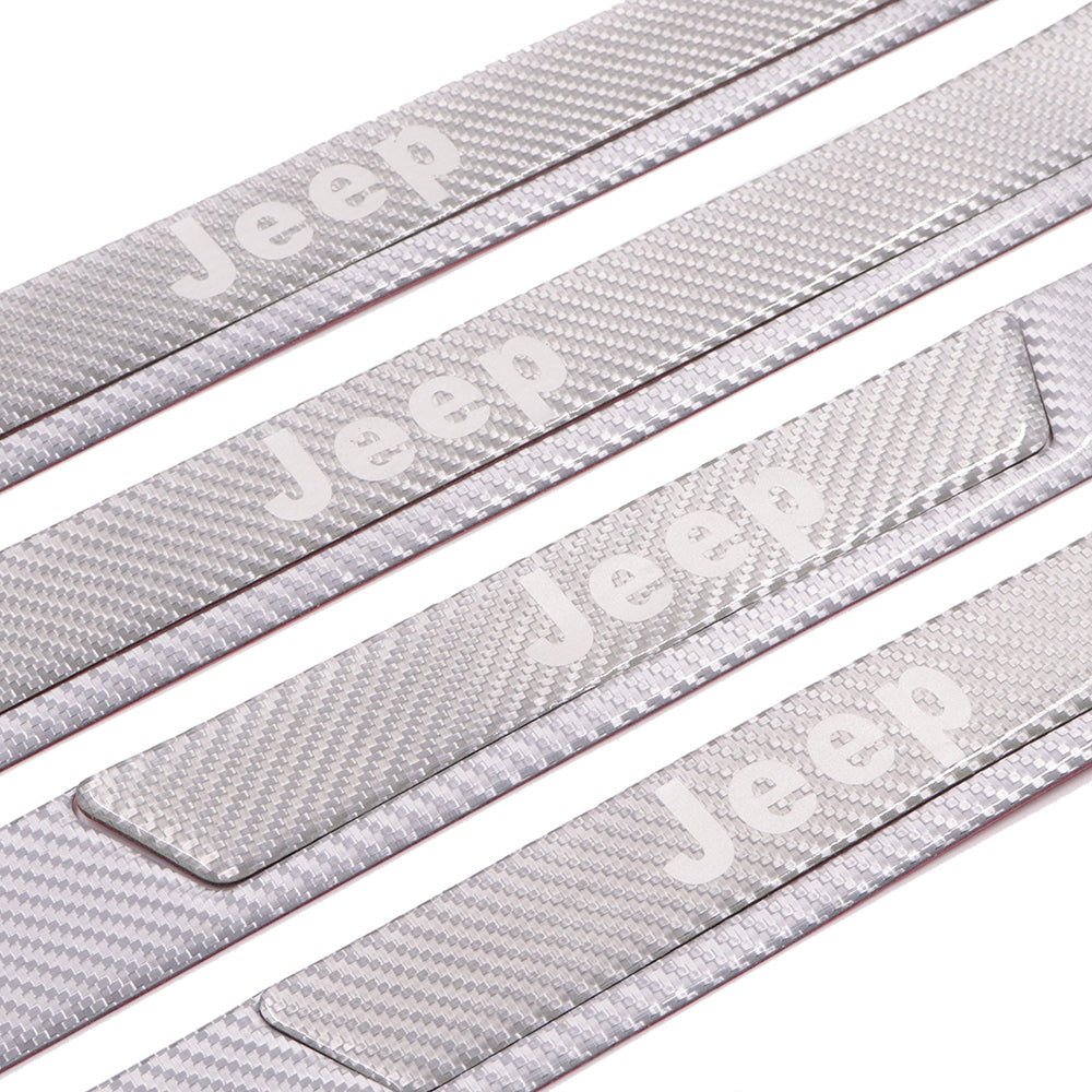 Brand New 4PCS Universal Jeep Real Carbon Fiber Silver Car Door Scuff Sill Cover Panel Step Protector