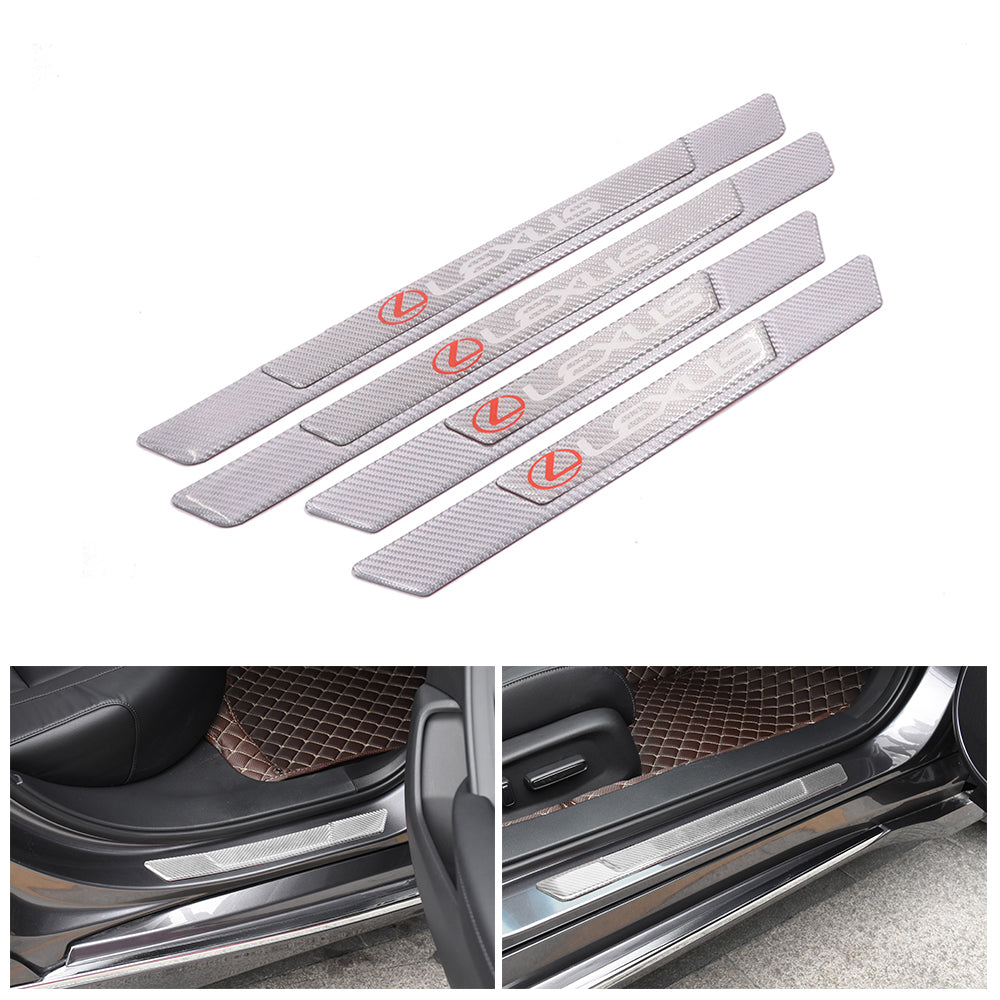 Brand New 4PCS Universal Lexus Real Carbon Fiber Silver Car Door Scuff Sill Cover Panel Step Protector