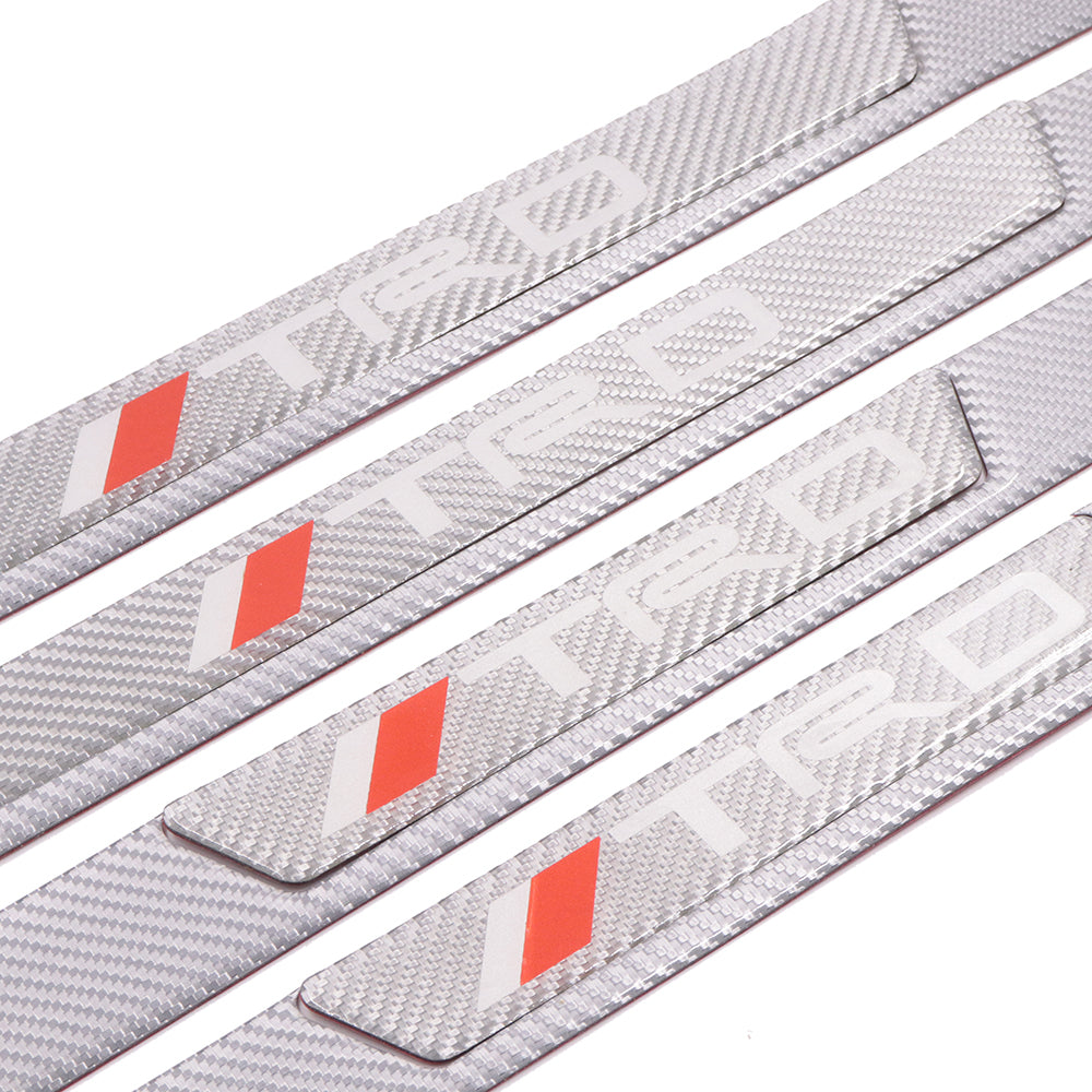 Brand New 4PCS Universal TRD Real Carbon Fiber Silver Car Door Scuff Sill Cover Panel Step Protector