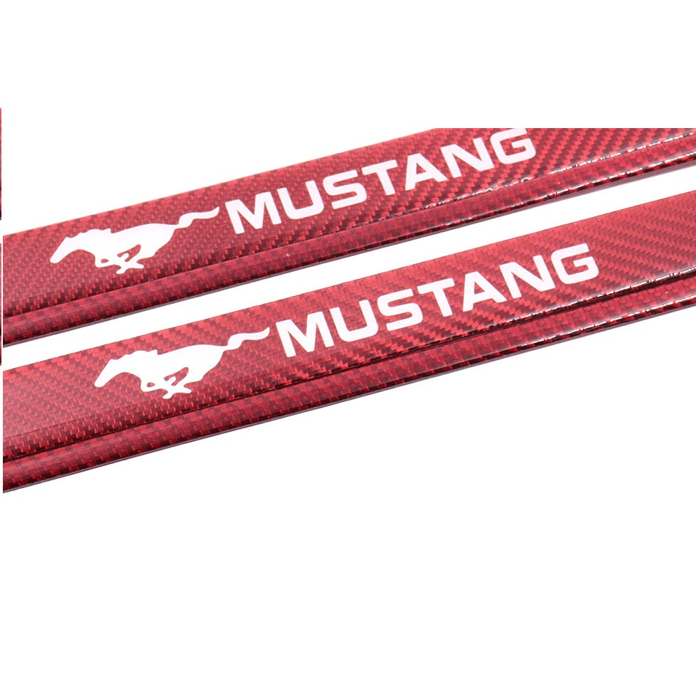 Brand New 2PCS Universal FORD MUSTANG Real Carbon Fiber Red Car Door Scuff Sill Cover Panel Step Protector