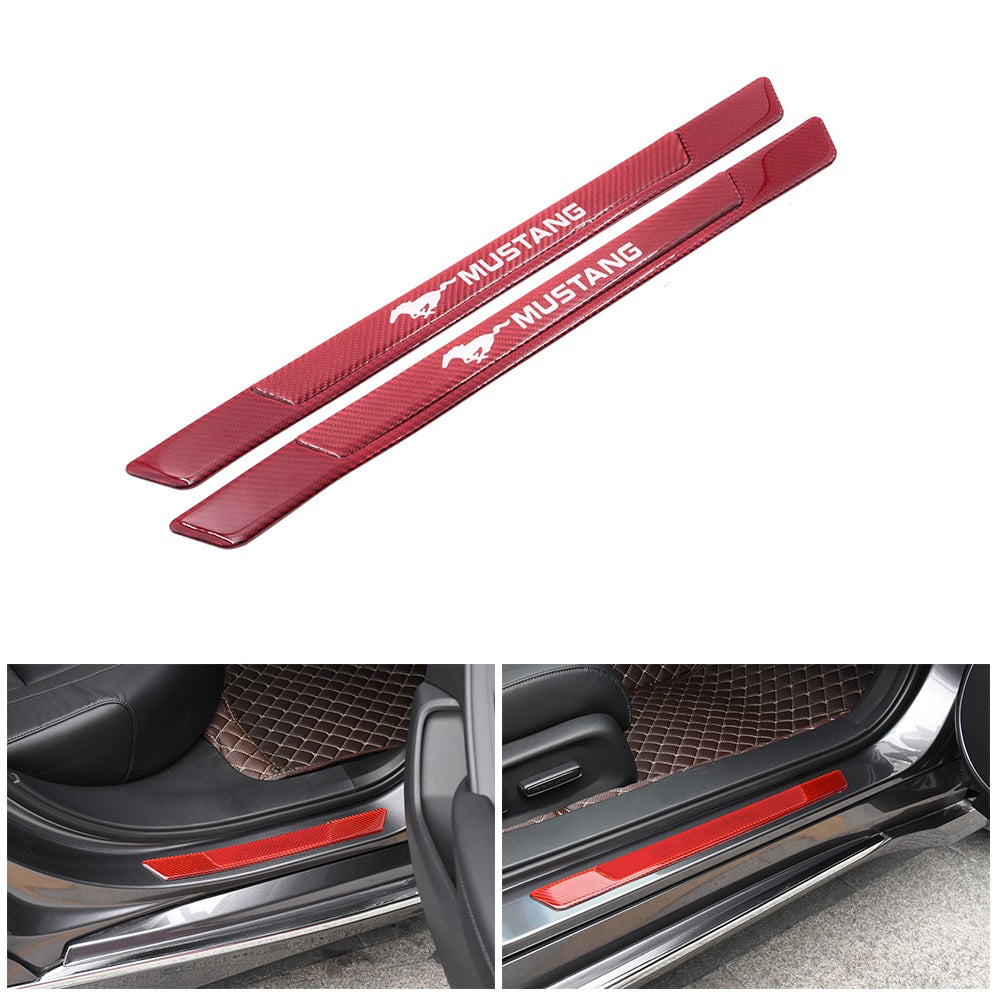 Brand New 2PCS Universal FORD MUSTANG Real Carbon Fiber Red Car Door Scuff Sill Cover Panel Step Protector