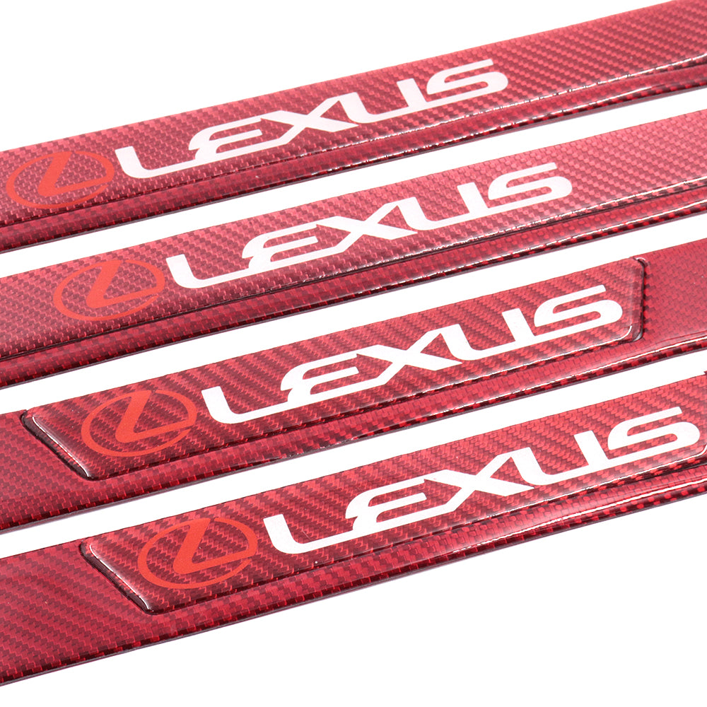 Brand New 4PCS Universal Lexus Real Carbon Fiber Red Car Door Scuff Sill Cover Panel Step Protector