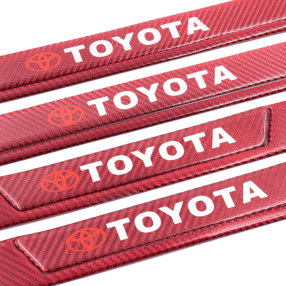 Brand New 4PCS Universal Toyota Real Carbon Fiber Red Car Door Scuff Sill Cover Panel Step Protector