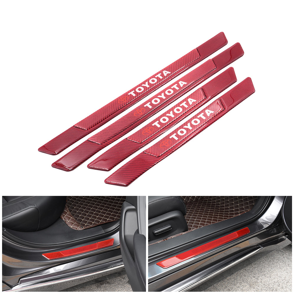 Brand New 4PCS Universal Toyota Real Carbon Fiber Red Car Door Scuff Sill Cover Panel Step Protector