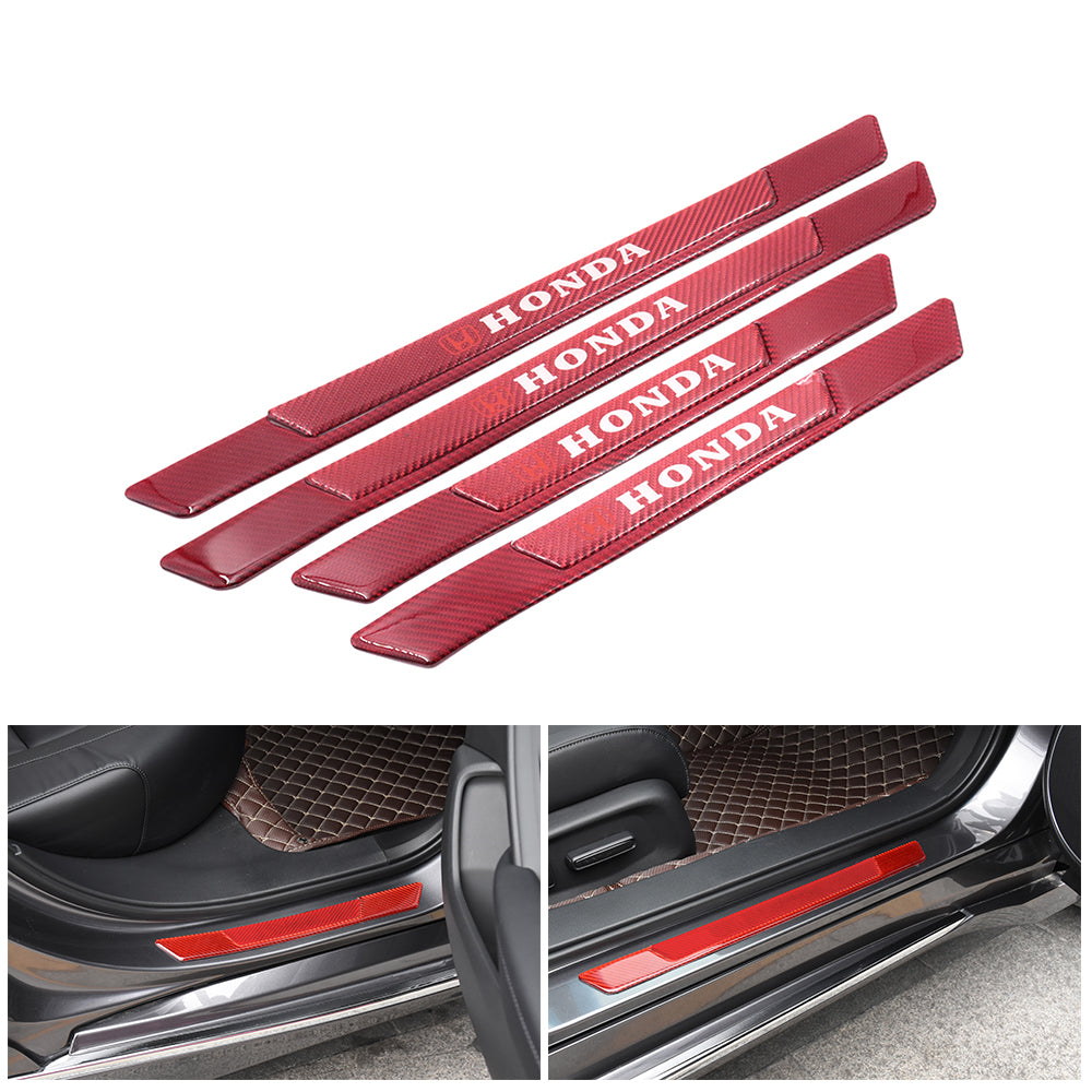 Brand New 4PCS Universal Honda Real Carbon Fiber Red Car Door Scuff Sill Cover Panel Step Protector