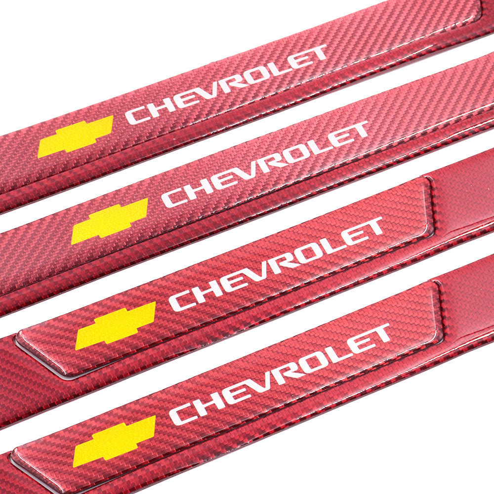 Brand New 4PCS Universal Chevrolet Real Carbon Fiber Red Car Door Scuff Sill Cover Panel Step Protector