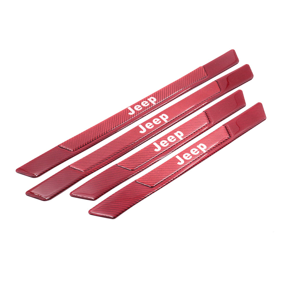 Brand New 4PCS Universal JEEP Real Carbon Fiber Red Car Door Scuff Sill Cover Panel Step Protector