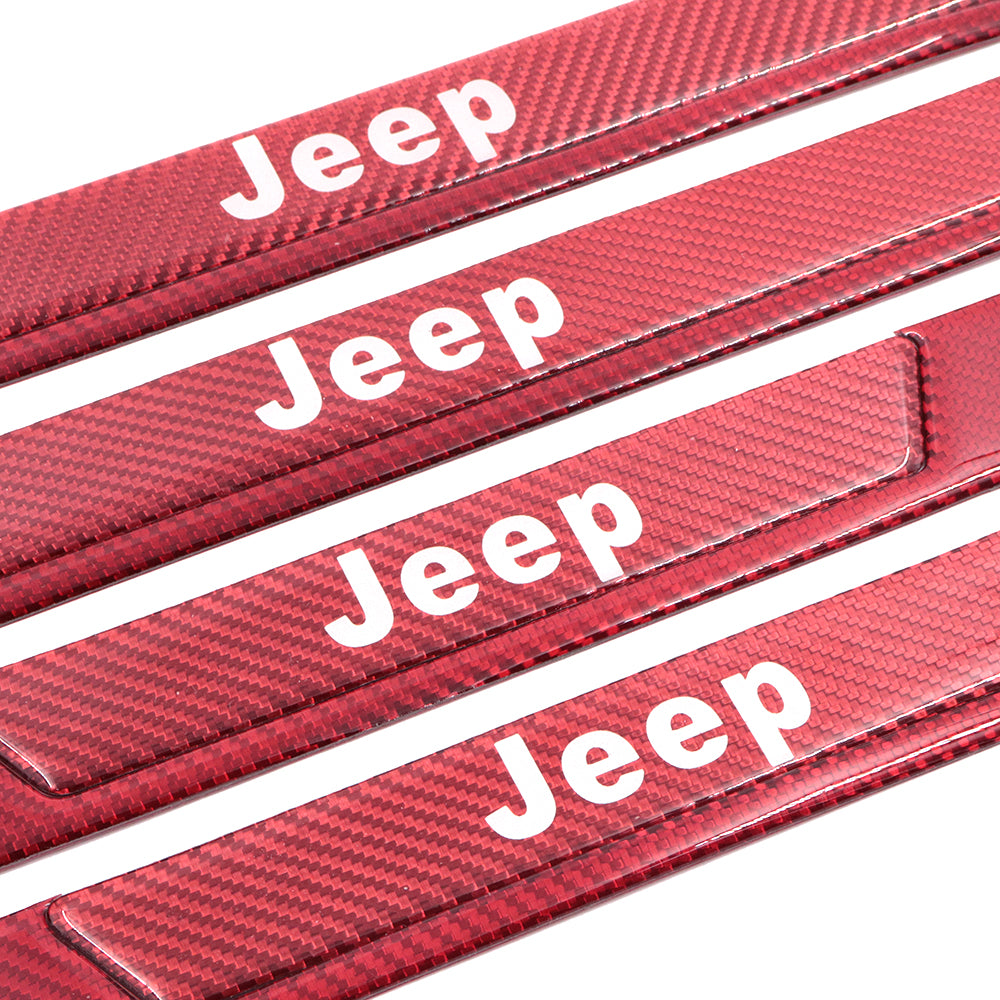 Brand New 4PCS Universal JEEP Real Carbon Fiber Red Car Door Scuff Sill Cover Panel Step Protector