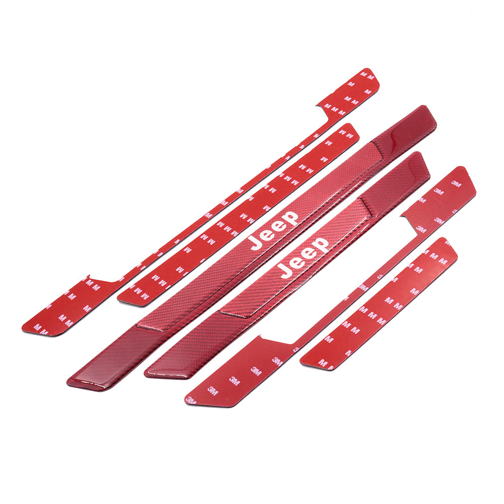 Brand New 4PCS Universal JEEP Real Carbon Fiber Red Car Door Scuff Sill Cover Panel Step Protector