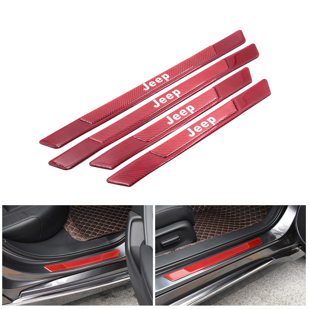 Brand New 4PCS Universal JEEP Real Carbon Fiber Red Car Door Scuff Sill Cover Panel Step Protector