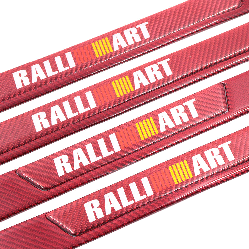 Brand New 4PCS Universal Ralliart Real Carbon Fiber Red Car Door Scuff Sill Cover Panel Step Protector