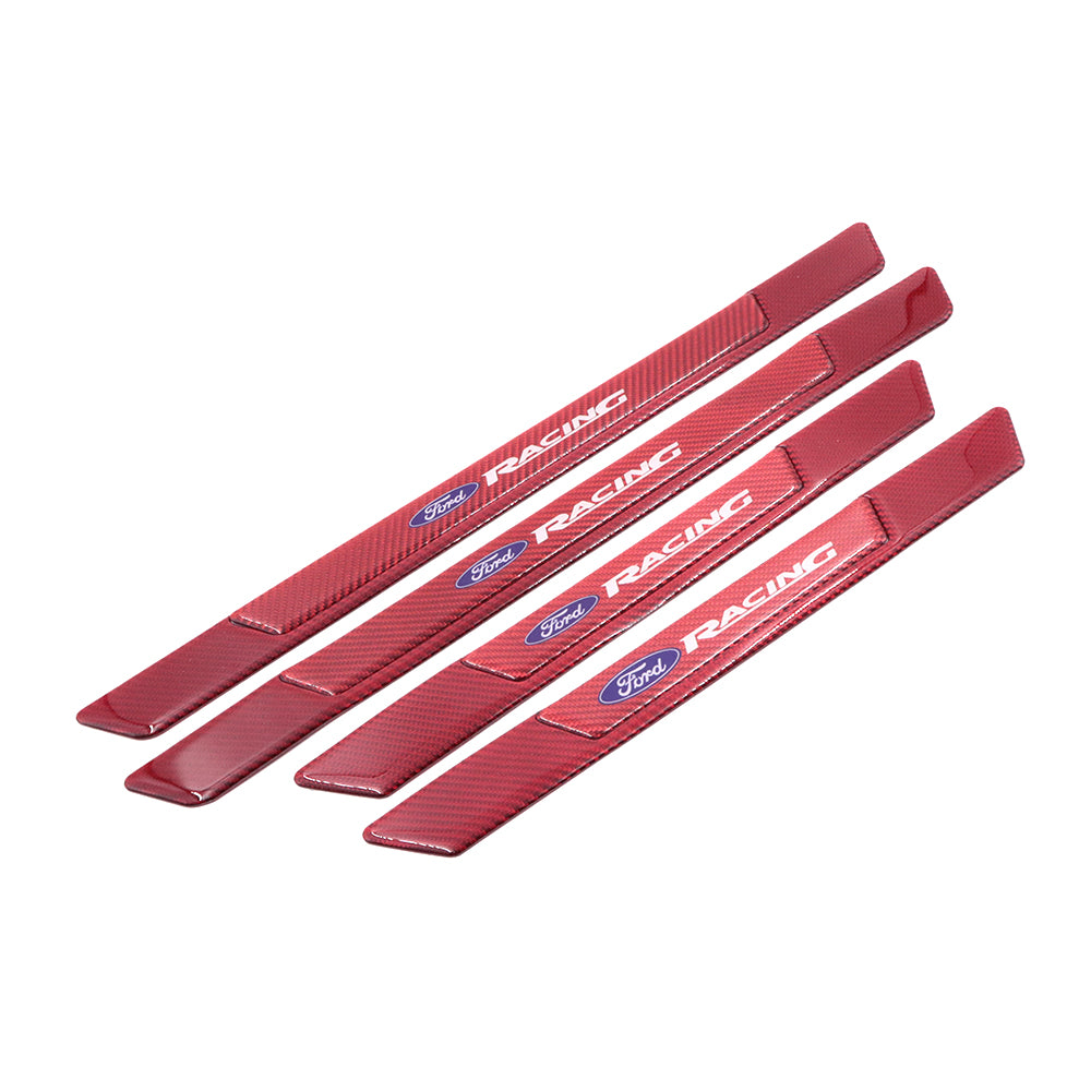 Brand New 4PCS Universal Ford Racing Real Carbon Fiber Red Car Door Scuff Sill Cover Panel Step Protector