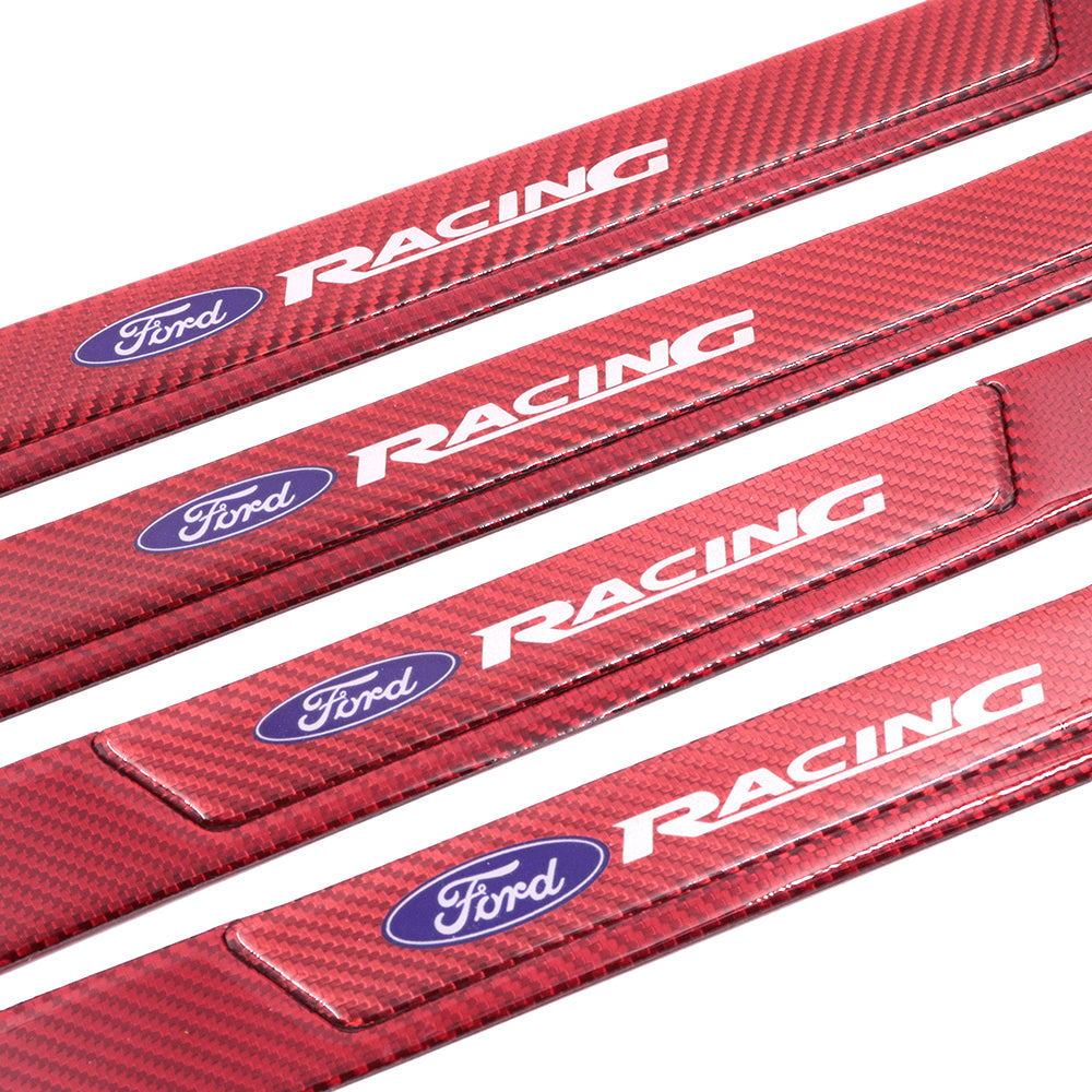 Brand New 4PCS Universal Ford Racing Real Carbon Fiber Red Car Door Scuff Sill Cover Panel Step Protector