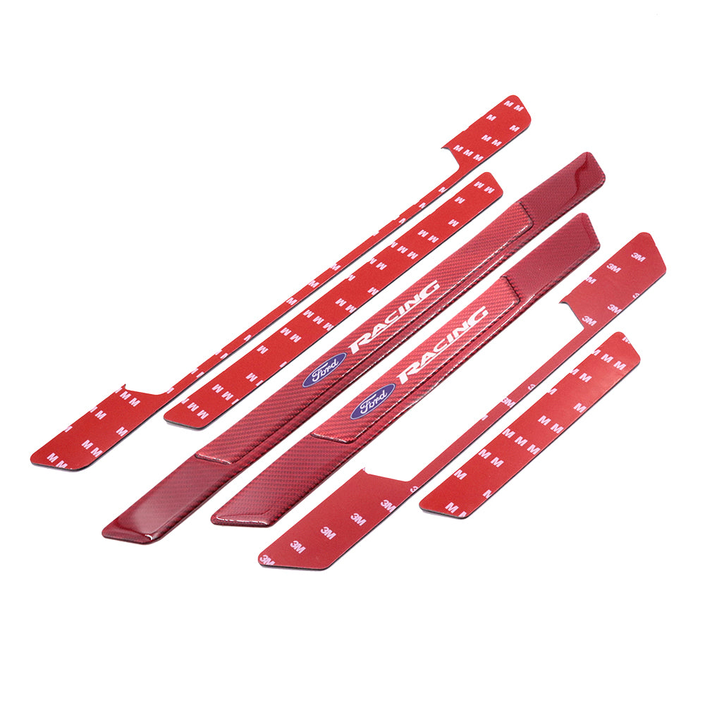 Brand New 4PCS Universal Ford Racing Real Carbon Fiber Red Car Door Scuff Sill Cover Panel Step Protector