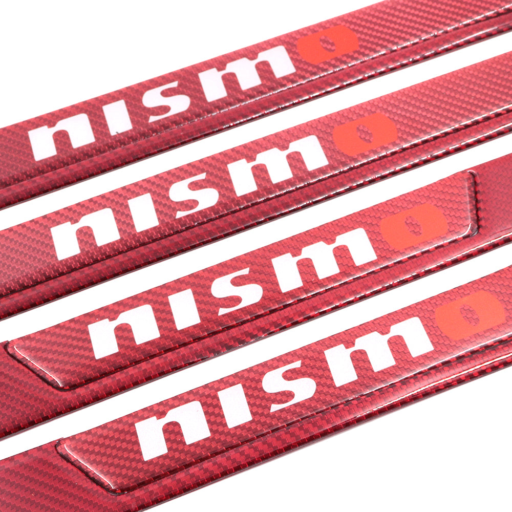 Brand New 4PCS Universal Nismo Real Carbon Fiber Red Car Door Scuff Sill Cover Panel Step Protector