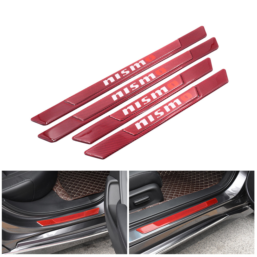 Brand New 4PCS Universal Nismo Real Carbon Fiber Red Car Door Scuff Sill Cover Panel Step Protector