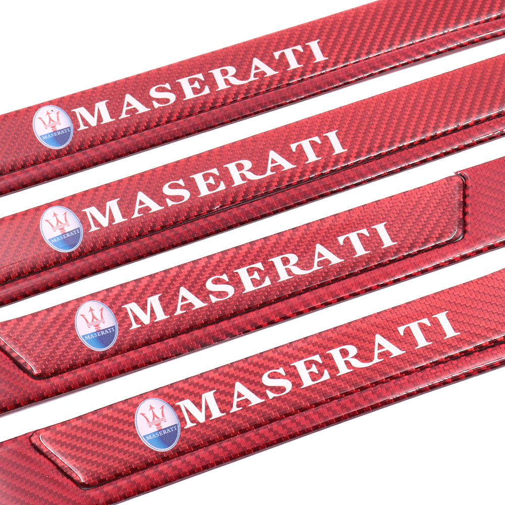 Brand New 4PCS Universal Maserati Real Carbon Fiber Red Car Door Scuff Sill Cover Panel Step Protector