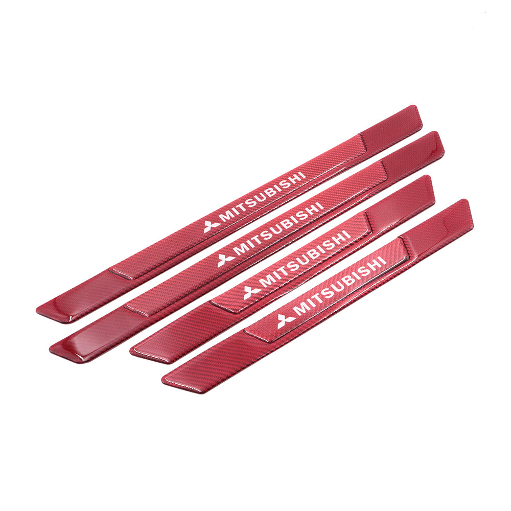 Brand New 4PCS Universal Mitsubishi Real Carbon Fiber Red Car Door Scuff Sill Cover Panel Step Protector