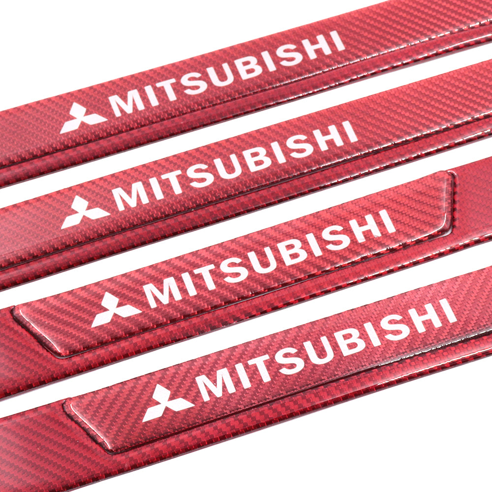 Brand New 4PCS Universal Mitsubishi Real Carbon Fiber Red Car Door Scuff Sill Cover Panel Step Protector