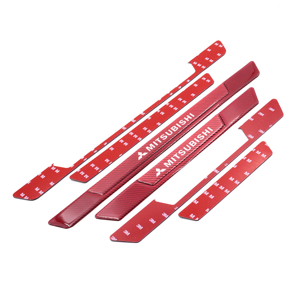 Brand New 4PCS Universal Mitsubishi Real Carbon Fiber Red Car Door Scuff Sill Cover Panel Step Protector