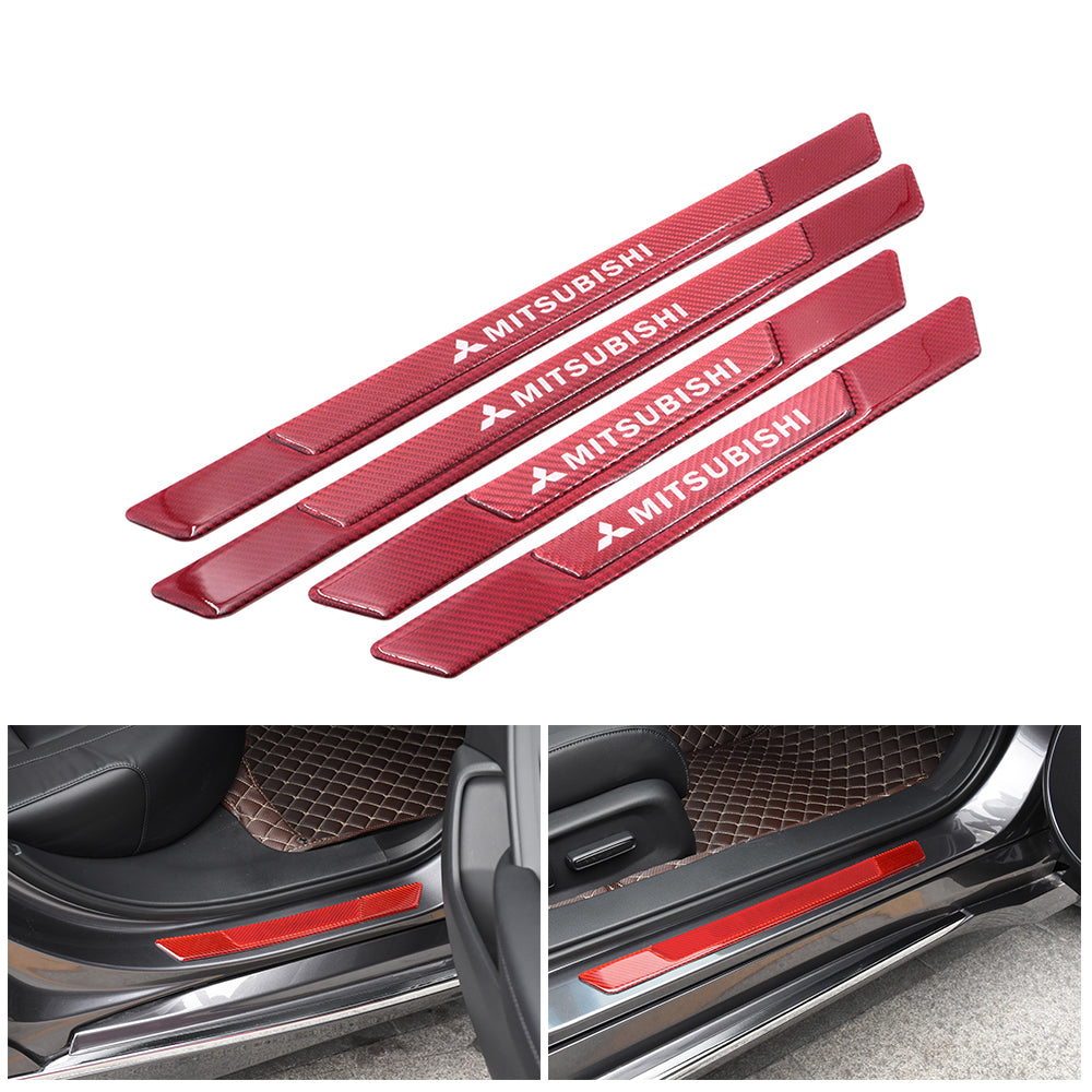 Brand New 4PCS Universal Mitsubishi Real Carbon Fiber Red Car Door Scuff Sill Cover Panel Step Protector