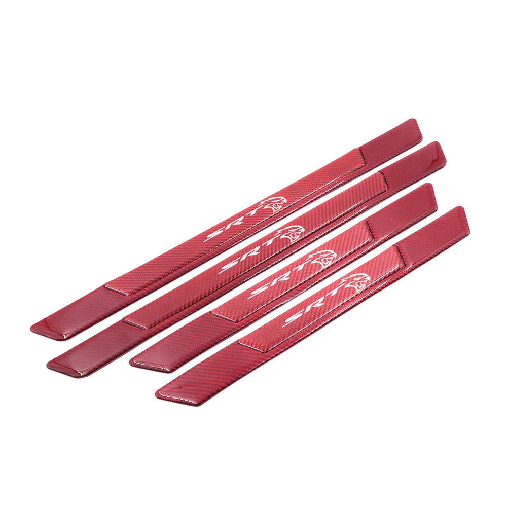 Brand New 4PCS Universal SRT HELLCAT Real Carbon Fiber Red Car Door Scuff Sill Cover Panel Step Protector