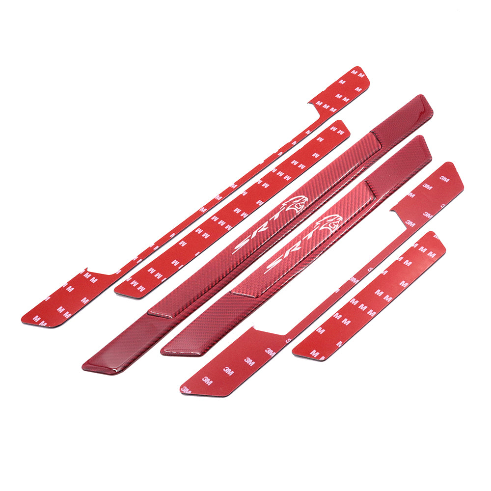 Brand New 4PCS Universal SRT HELLCAT Real Carbon Fiber Red Car Door Scuff Sill Cover Panel Step Protector