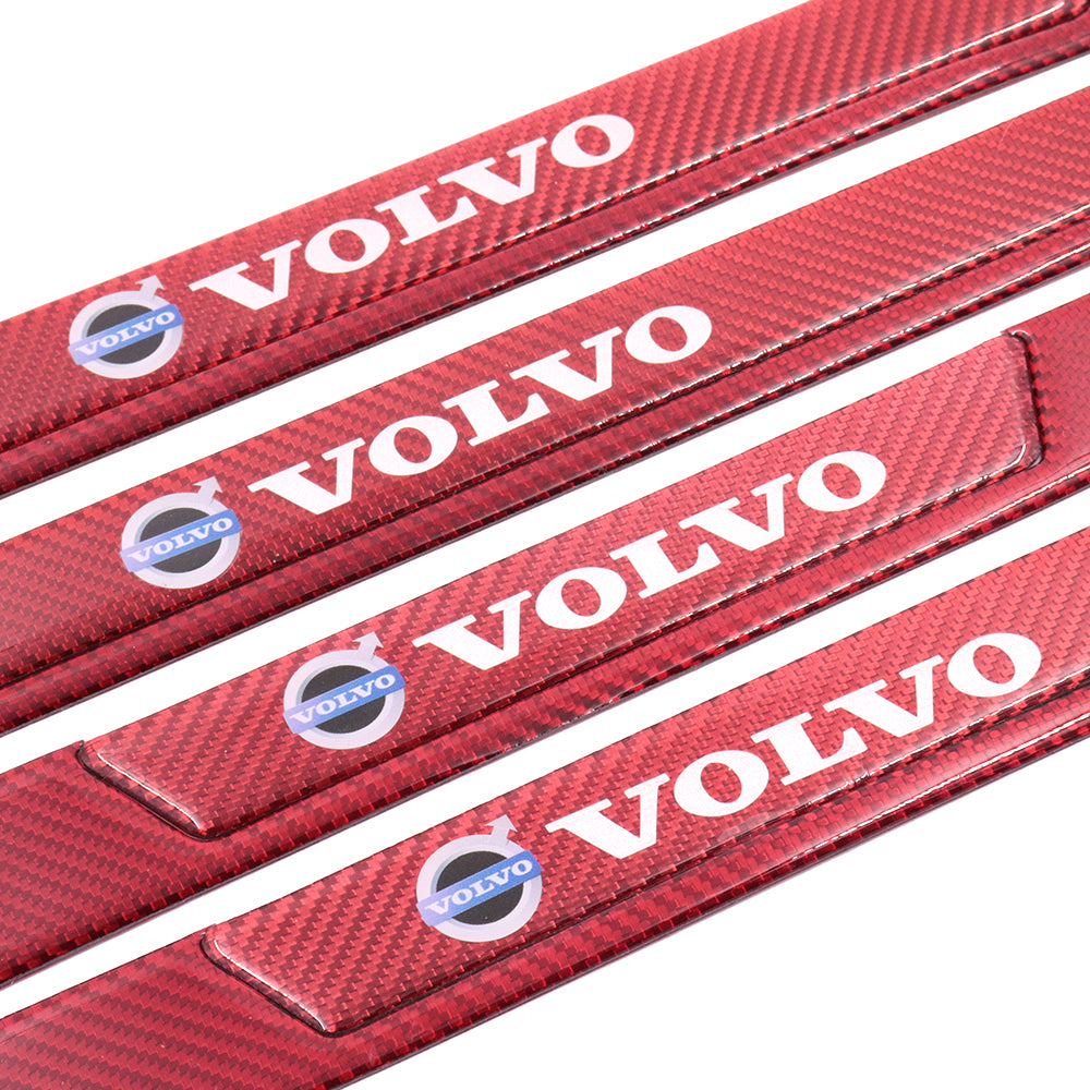 Brand New 4PCS Universal Volvo Real Carbon Fiber Red Car Door Scuff Sill Cover Panel Step Protector