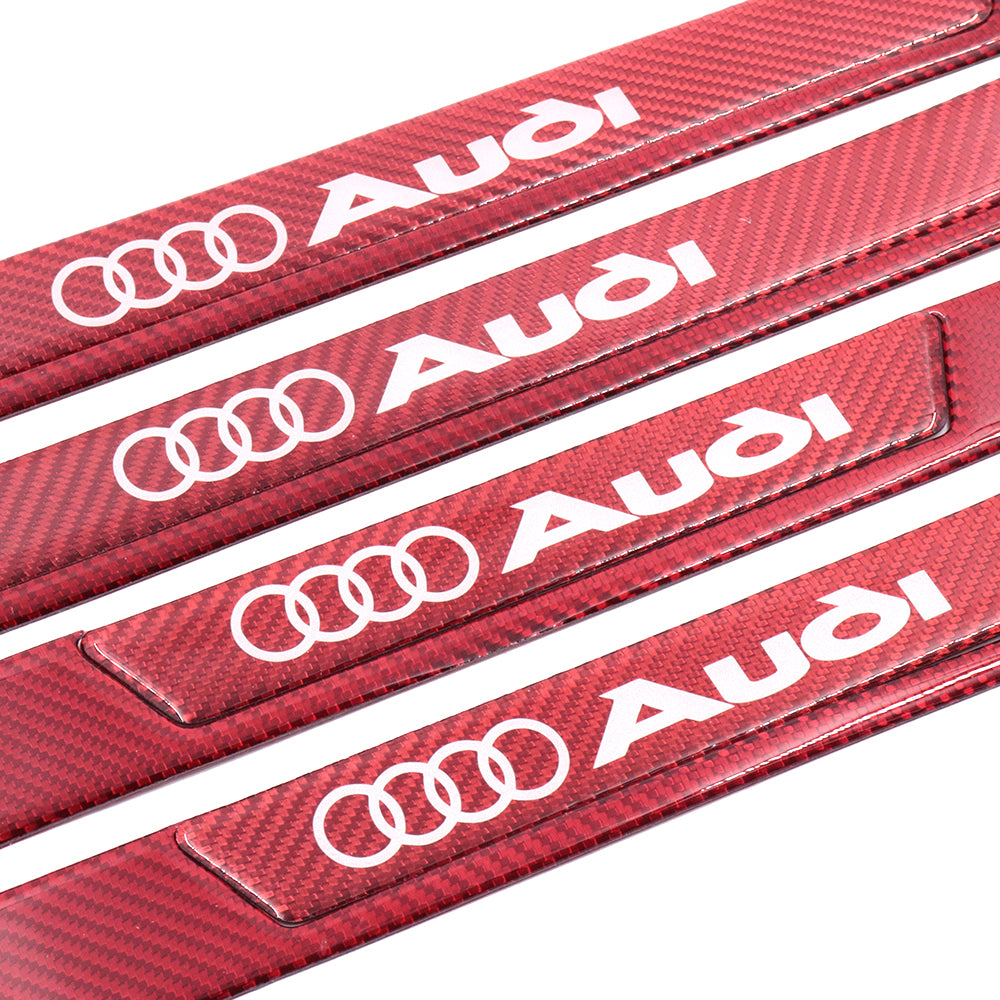 Brand New 4PCS Universal Audi Real Carbon Fiber Red Car Door Scuff Sill Cover Panel Step Protector