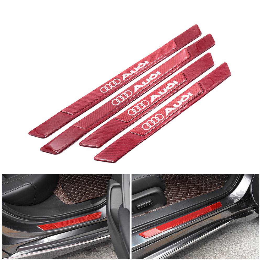 Brand New 4PCS Universal Audi Real Carbon Fiber Red Car Door Scuff Sill Cover Panel Step Protector