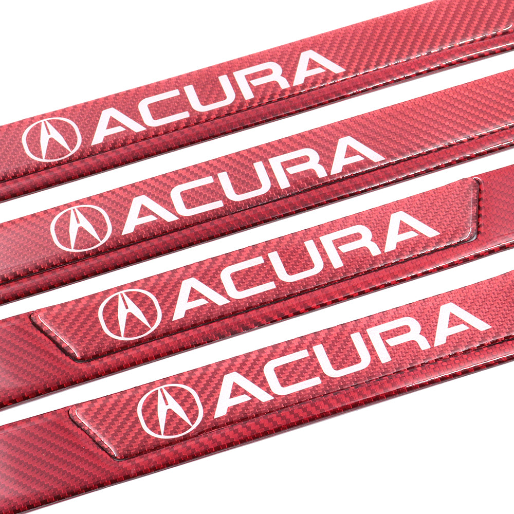 Brand New 4PCS Universal Acura Real Carbon Fiber Red Car Door Scuff Sill Cover Panel Step Protector