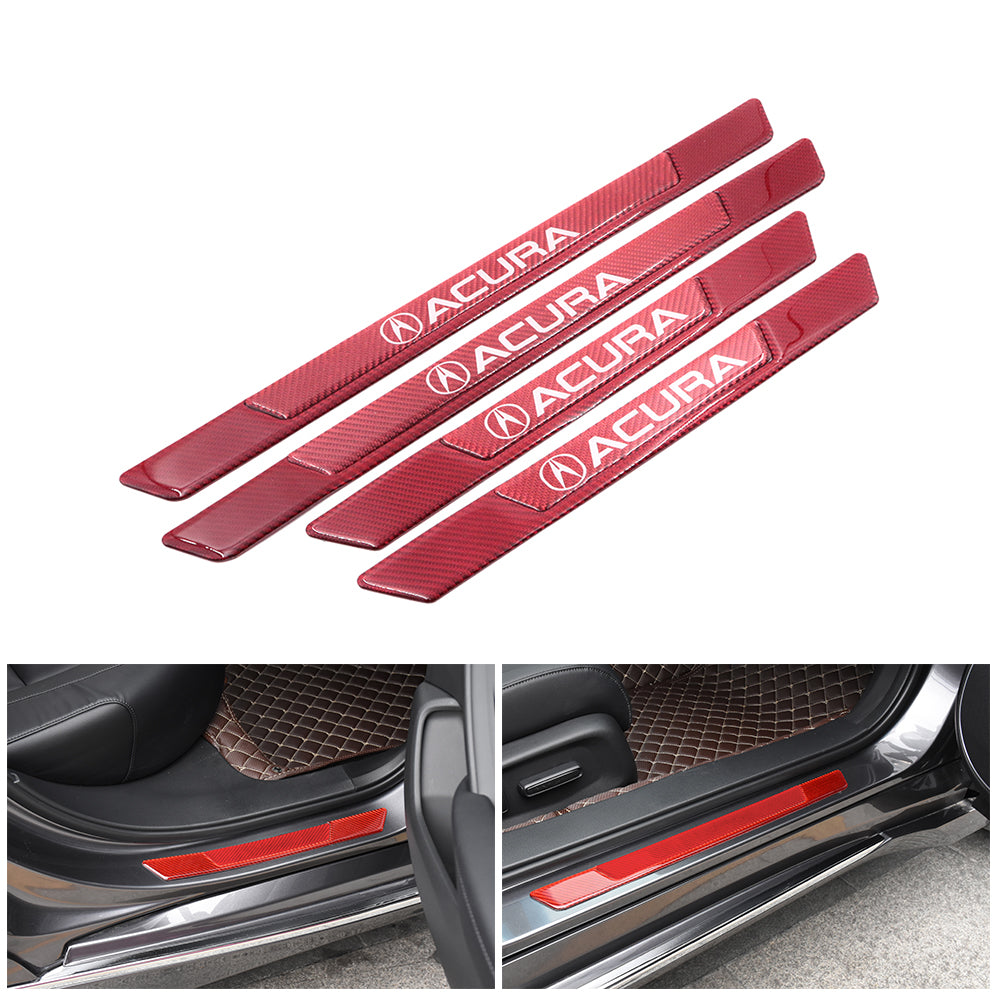 Brand New 4PCS Universal Acura Real Carbon Fiber Red Car Door Scuff Sill Cover Panel Step Protector