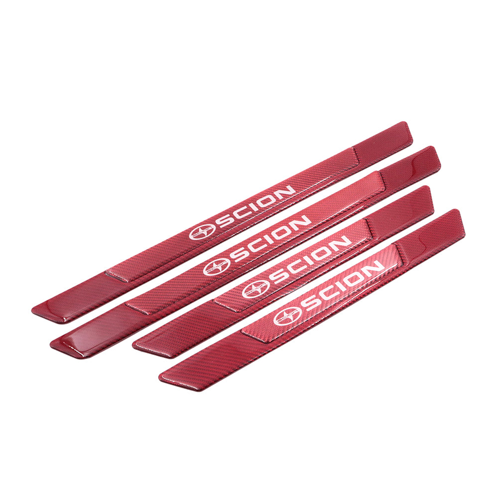 Brand New 4PCS Universal SCION Real Carbon Fiber Red Car Door Scuff Sill Cover Panel Step Protector