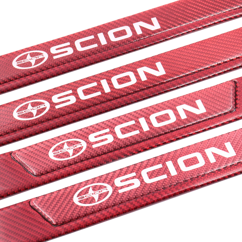 Brand New 4PCS Universal SCION Real Carbon Fiber Red Car Door Scuff Sill Cover Panel Step Protector