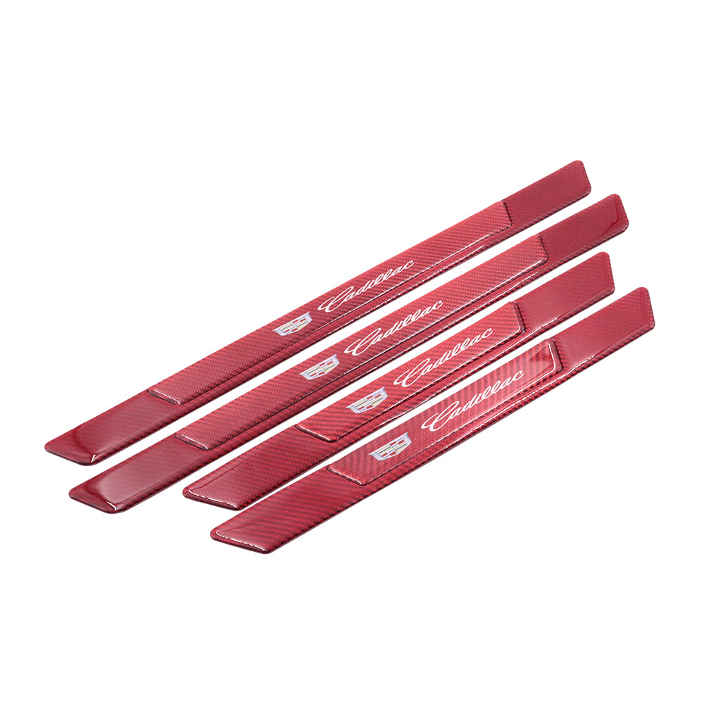 Brand New 4PCS Universal Cadillac Real Carbon Fiber Red Car Door Scuff Sill Cover Panel Step Protector