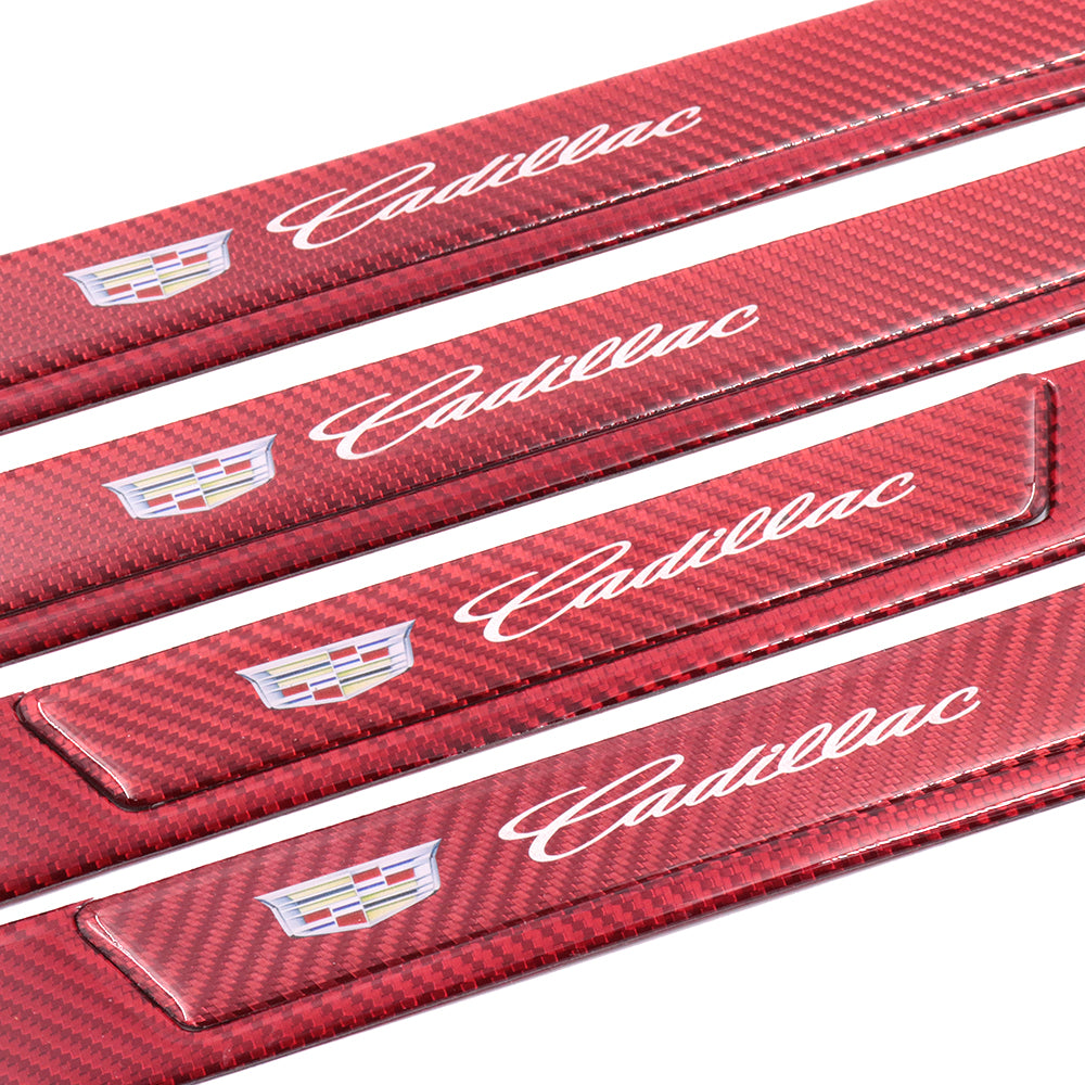 Brand New 4PCS Universal Cadillac Real Carbon Fiber Red Car Door Scuff Sill Cover Panel Step Protector