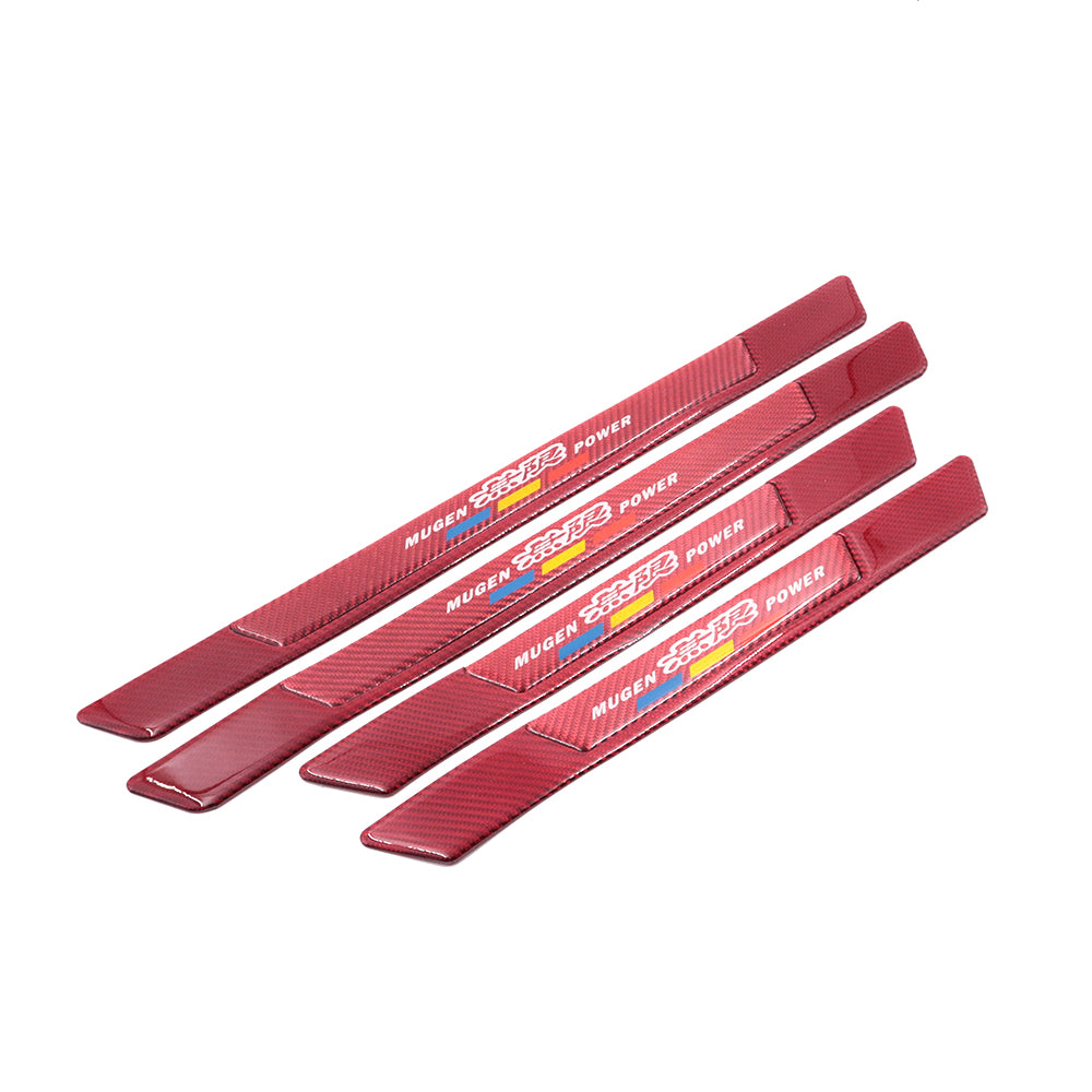 Brand New 4PCS Universal Mugen Power Real Carbon Fiber Red Car Door Scuff Sill Cover Panel Step Protector