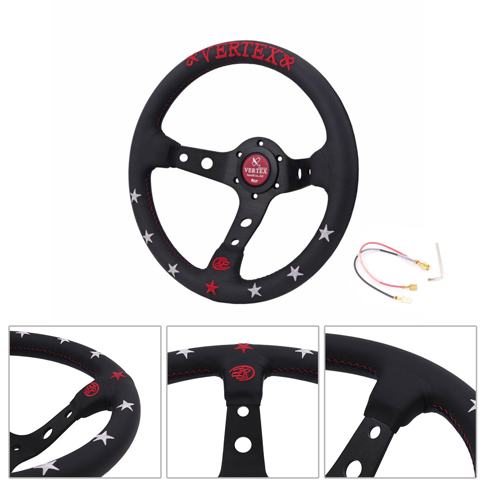 Brand New 330mm 13" Vertex Leather Deep Dish Steering Wheel OMP MOMO Racing Red/ Blue Stitch