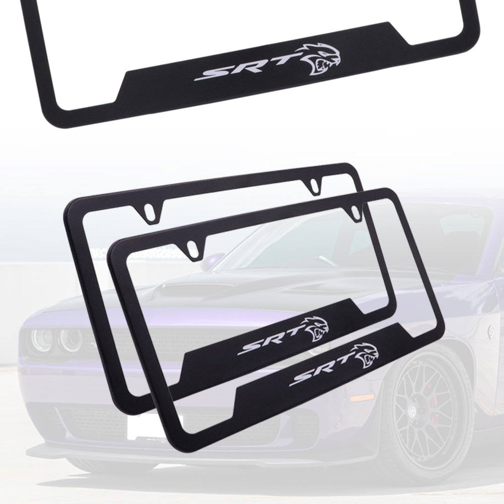 Brand New Universal 2PCS SRT Hellcat Metal Black License Plate Frame