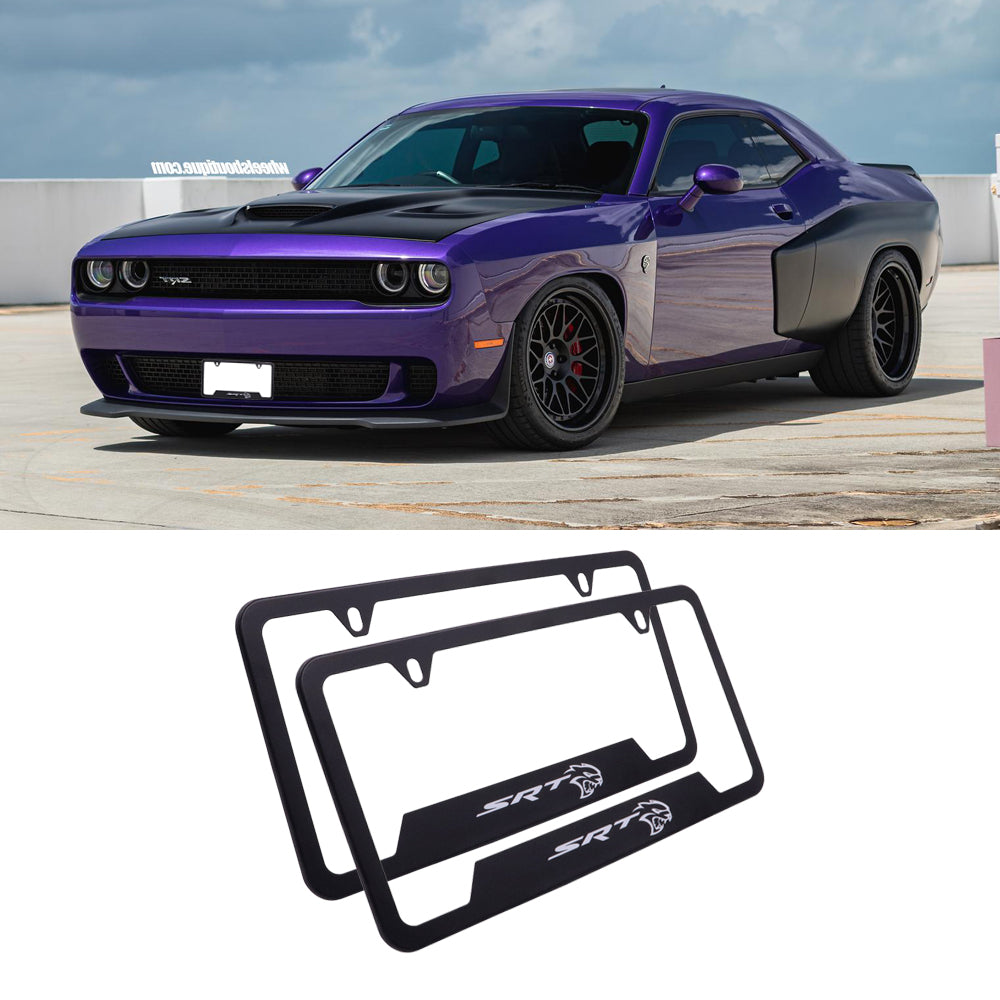 Brand New Universal 2PCS SRT Hellcat Metal Black License Plate Frame