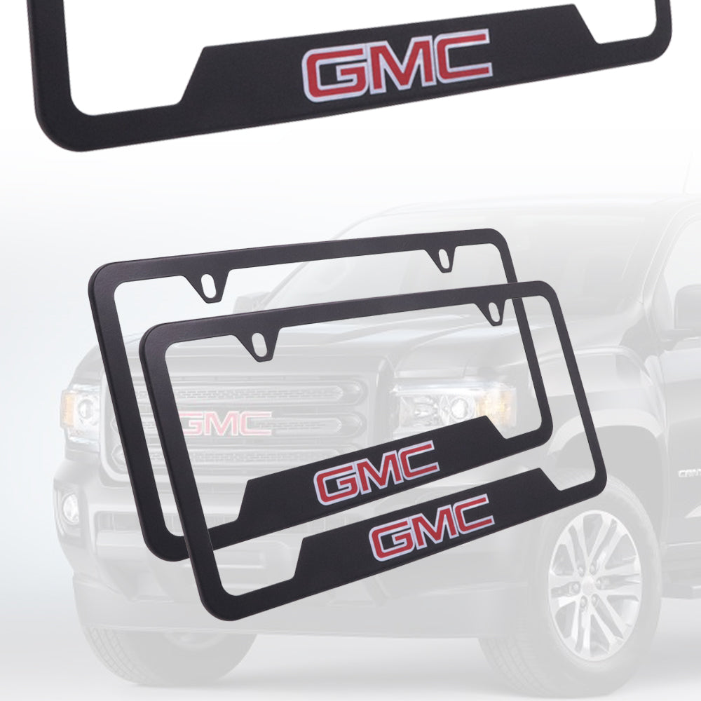 Brand New Universal 2PCS GMC Metal Black License Plate Frame