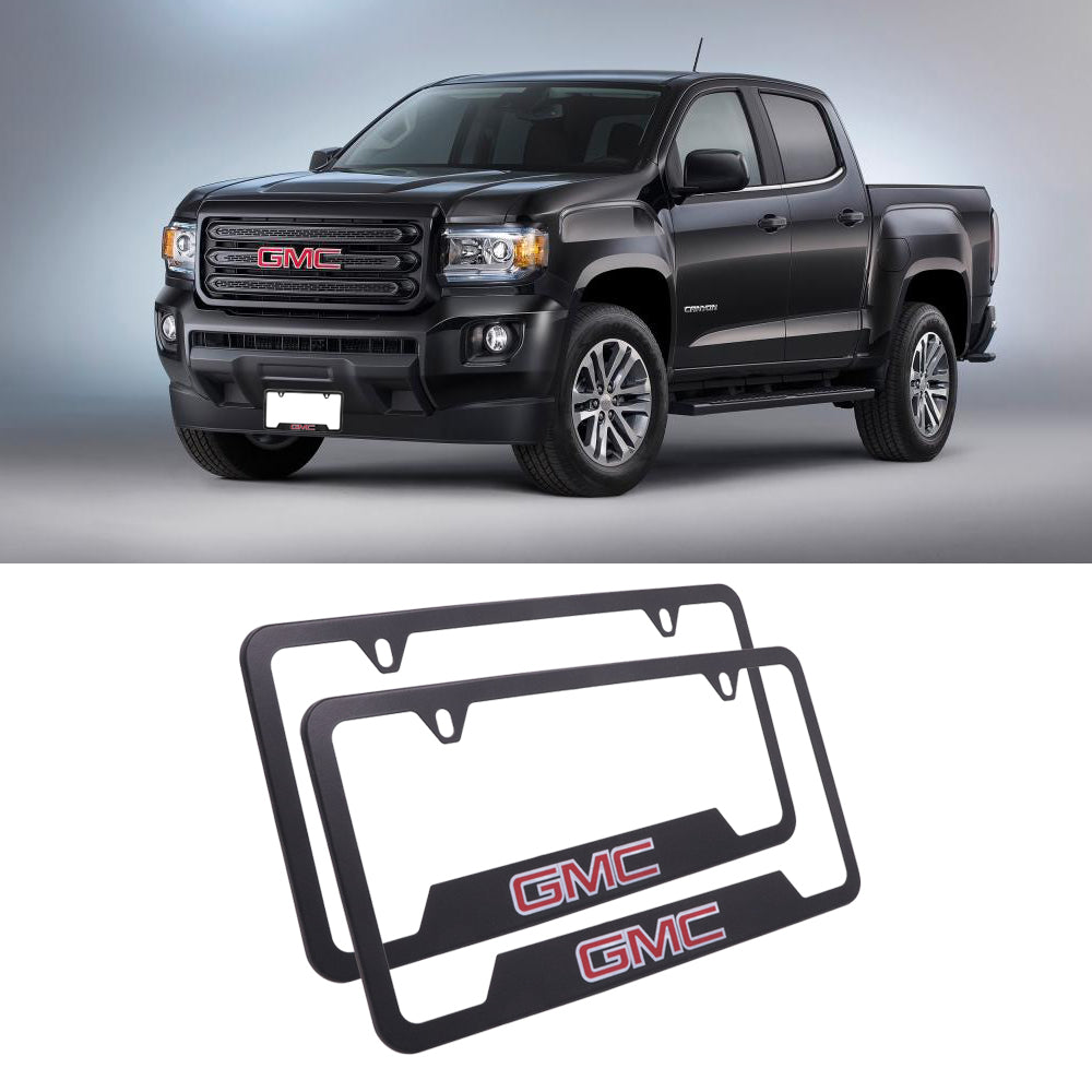 Brand New Universal 2PCS GMC Metal Black License Plate Frame