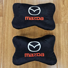 Load image into Gallery viewer, BRAND NEW 2PCS MAZDA BONE SHAPE BLACK FABRIC SOFT TOUCH CAR SEAT NECK PILLOWS HEADREST CUSHION PAD