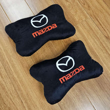 Load image into Gallery viewer, BRAND NEW 2PCS MAZDA BONE SHAPE BLACK FABRIC SOFT TOUCH CAR SEAT NECK PILLOWS HEADREST CUSHION PAD