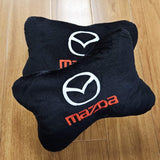 BRAND NEW 2PCS MAZDA BONE SHAPE BLACK FABRIC SOFT TOUCH CAR SEAT NECK PILLOWS HEADREST CUSHION PAD