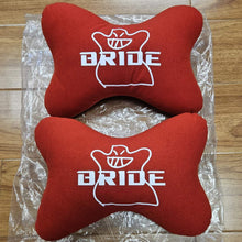 Load image into Gallery viewer, BRAND NEW 2PCS BRIDE BONE SHAPE RED FABRIC SOFT TOUCH CAR SEAT NECK PILLOWS HEADREST CUSHION PAD