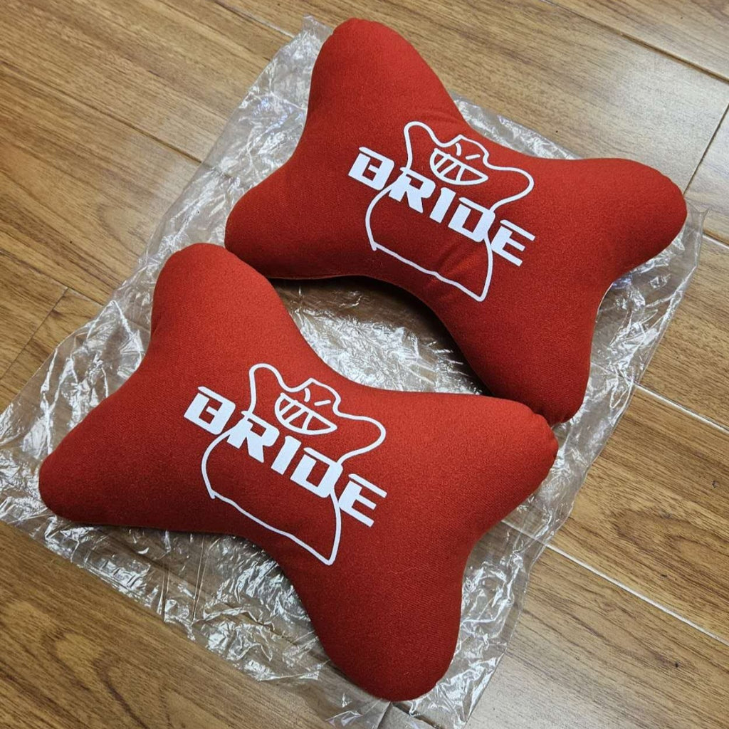 BRAND NEW 2PCS BRIDE BONE SHAPE RED FABRIC SOFT TOUCH CAR SEAT NECK PILLOWS HEADREST CUSHION PAD