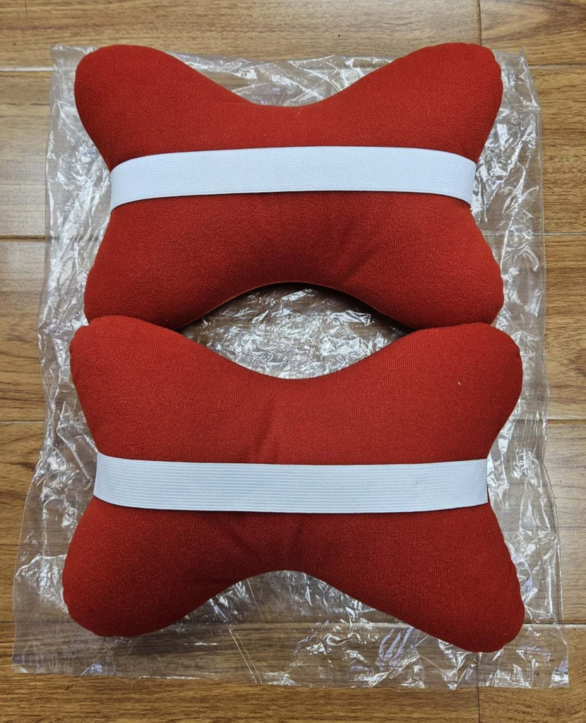 BRAND NEW 2PCS BRIDE BONE SHAPE RED FABRIC SOFT TOUCH CAR SEAT NECK PILLOWS HEADREST CUSHION PAD