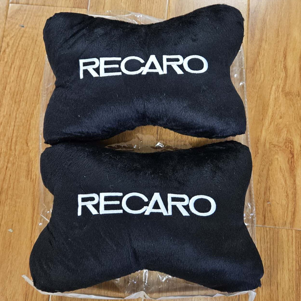 BRAND NEW 2PCS RECARO BONE SHAPE BLACK FABRIC SOFT TOUCH CAR SEAT NECK PILLOWS HEADREST CUSHION PAD